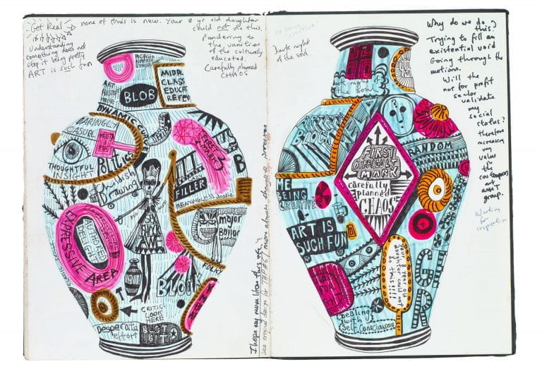 Example of a sketchbook page by Grayson Perry.