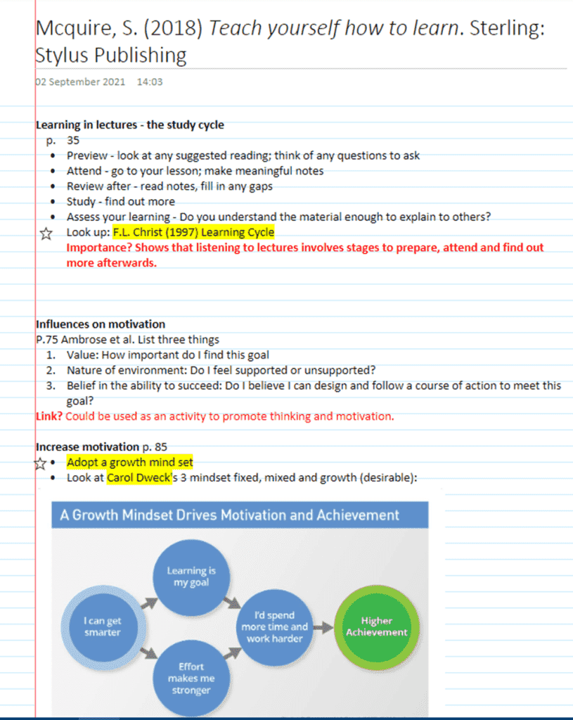 Example of linear notes. 