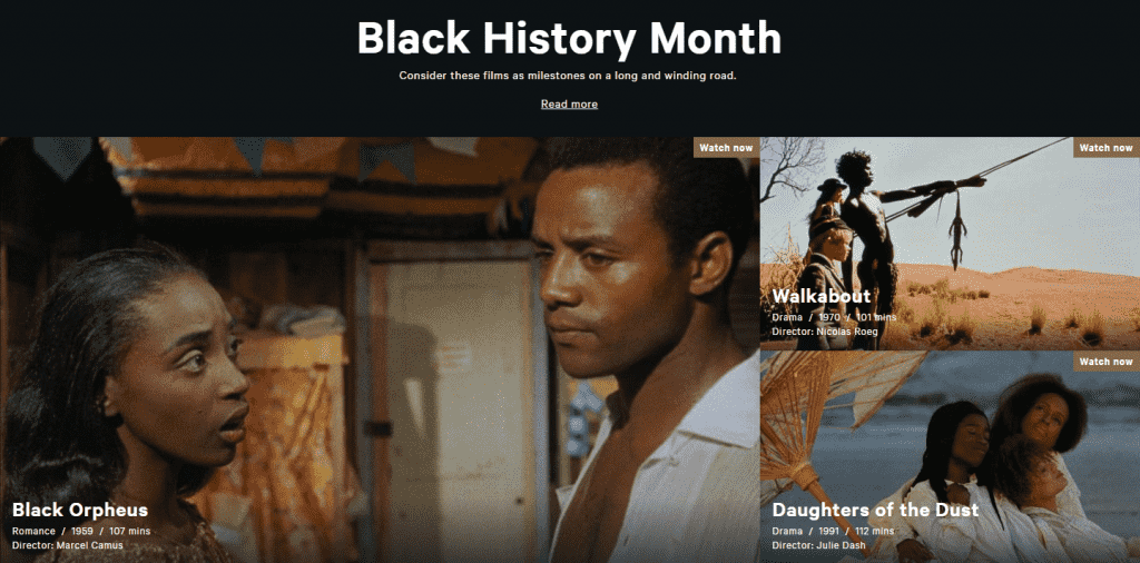 A series of images advertising films relating to Black History Month (opens in a new window)