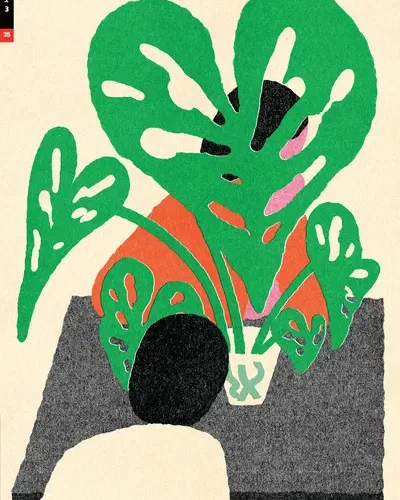 Publication Cover: An impressionist style image of a couple sitting at a table looking at a potted plant